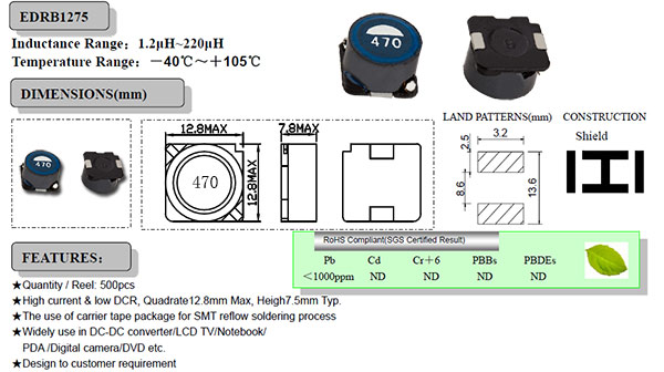 TDK同款大電流貼片電感EDRB1275結(jié)構(gòu)圖